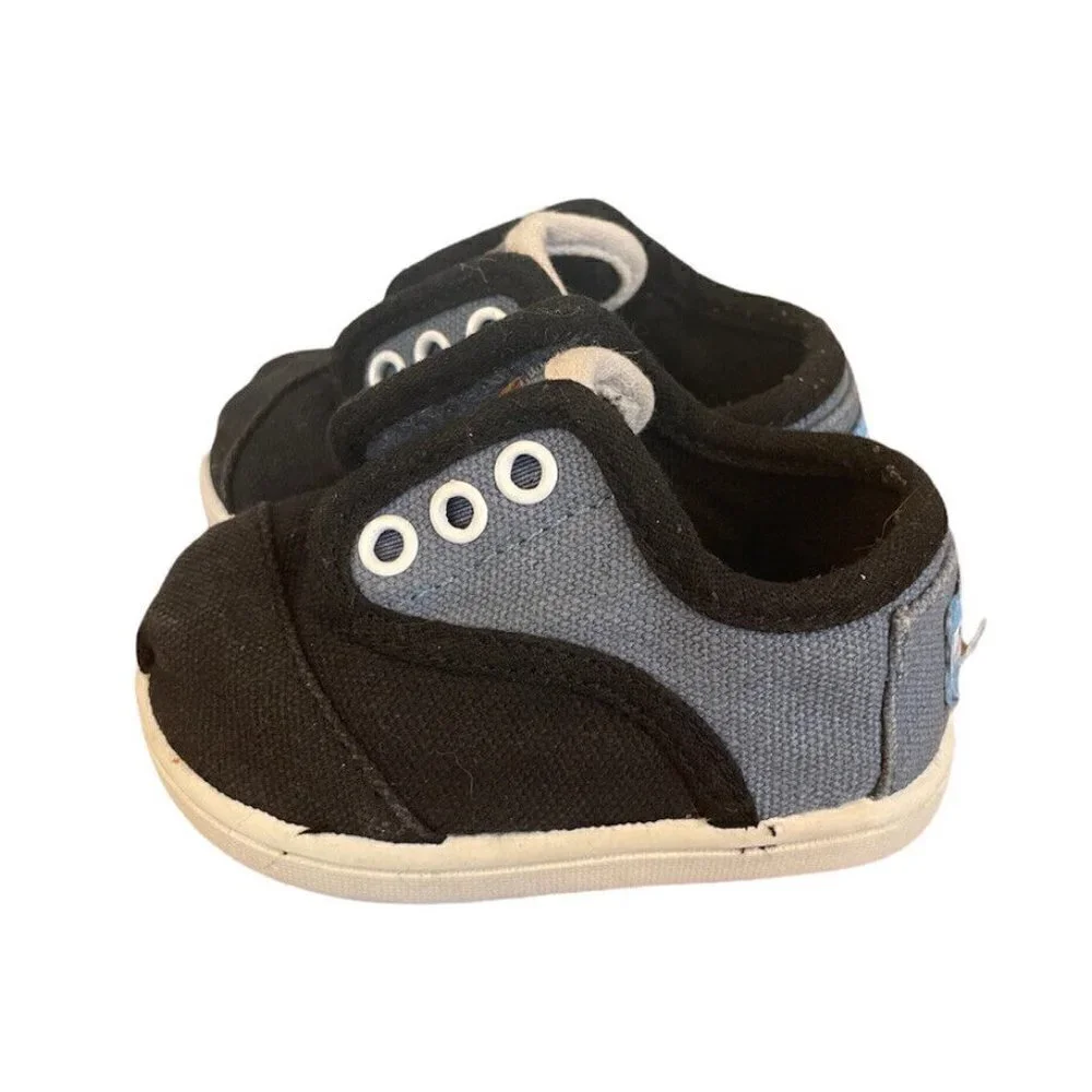 Toms Infant Baby T3 3 Black Blue Black Canvas Shoes Sneakers Toddler Slip On